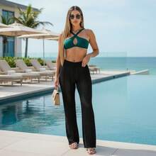 Women's Beach Cover-Up Pants With Cutouts, Summer Fashion, Ideal For Layering Over A Bikini, Swimsuit, Beach, Pool, Risorte - 黑色 - View 6