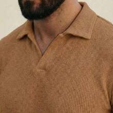 Kit Of 3 Textured Italian Polo Shirts Without Buttons, Slim Sleeves. - Đen, be và caramel - Xem 4