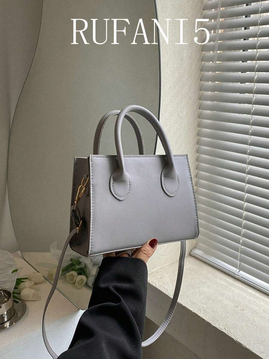 Lightweight,Business Casual Minimalist Square Bag For Teen Girls Women College Students,Rookies & White-collar Workers Perfect for Office,College,Work ,Business,Commute,Outdoors, Travel, Outings - Grey - View 1