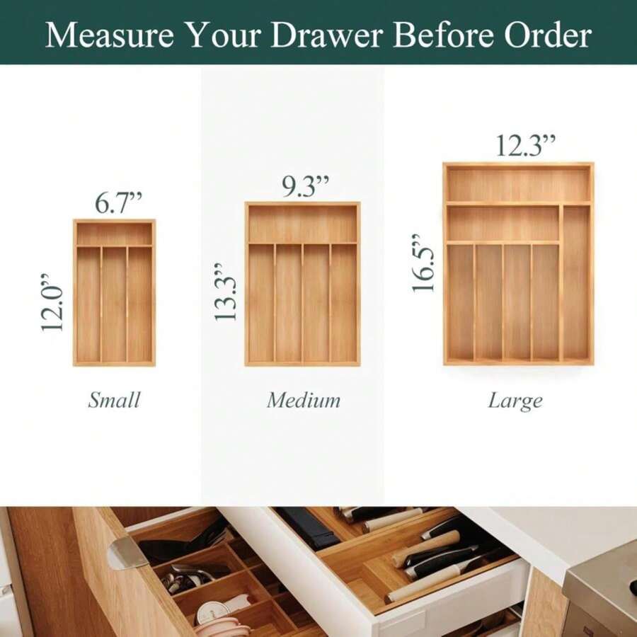 BEKVEM Small Silverware Organizer, Bamboo Kitchen Drawer Organizer, Utensil Holder, Cutlery Tray &Amp; Spoon Flatware Storage With Grooved Drawer Dividers - Màu A - Xem 1