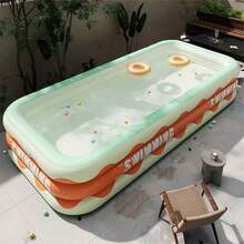 Foldable Inflatable Swimming Pool, PVC Material, Wave Edge "Swimming" Print - Ideal For Outdoor Patio And Garden Entertainment. Suitable For Backyard Water Play, Family Pool Parties, Available In Multiple Sizes, PVC Material, Bottom Drain Hole (Subject To Actual Item Received, Slight Size Variation Is Normal) - C - View 5