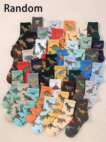 5/10/20/30双装恐龙图案中筒儿童袜，适合日常穿着、休闲运动、上学等场合，也适合户外旅行、跑步、篮球和室内聚会，可作为生日礼物、节日礼物、儿童节礼物送给孩子。 - 彩色 - 查看 1