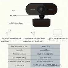 1080P High-Definition Camera, Built-In Microphone, Wide-Angle View, USB Interface, 360° Rotatable, Clip-On Camera, Suitable For Office Use And Home Security Purposes. - Black - View 6