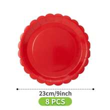 8pcs Red Petal Shaped Disposable Plates, Napkins, Cups Party Supplies Set, Suitable For Birthday, Wedding, Theme Party, Family Picnic - Multicolor - View 8