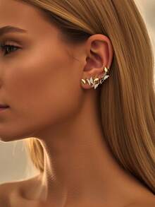 Nooxian 1 par de pendientes de clip con elemento de mariposa de moda - Amarillo Oro - Ver 1