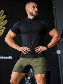 Men's Turtleneck Short Sleeve T-Shirt, Comfortable For Indoor And Outdoor Activities - Black - View 2