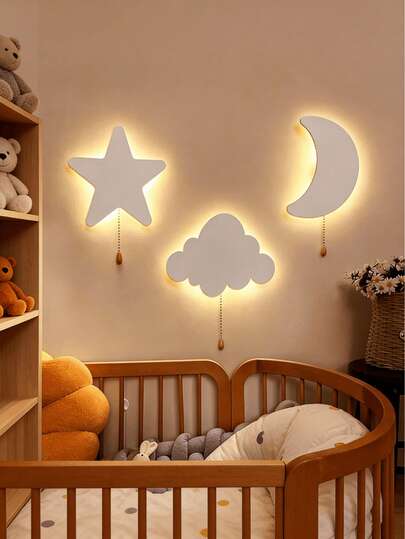1pc Cloud Star Room Decorative Night Light, Cloud Night Light, Star Wall Light, Bedroom Battery Powered LED Light, Bedroom/Baby Room/Corridor/Bathroom Decorative Light, Suitable For Bedroom, Living Room, Wall, School Decoration (Without Battery)