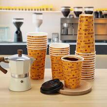 100 PACK 12OZ Disposable Coffee Cups With Lids, To Go Coffee Cups With Lids Leak Proof, Coffee Bean Design Brown Paper Cups For Cold/Hot Beverage Chocolate Cocoass For Home Office - 黃色 - 查看 6