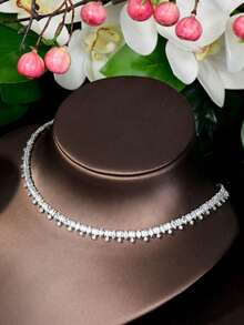 1 Set Minimalist Cubic Zirconia Rhombus Decor Jewelry Set, Suitable For Women's Daily Wear - Silver - View 4