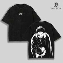 Super Value Hot  Washed T-Shirt Uchiha Obito Rage Devil   Unisex Oversize Anime Shirt Manga Washed Heavyweight Cotton T-Shirt, Gift For Anime Fans, Anime Lovers, Anime Clothing Heavyweight T-Shirt Suitable As A Gift For Fans SD0081 - 黑色 - 查看 4