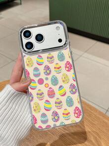 可爱复活节彩蛋图案透明手机壳，TPU软壳，银色摄像头边框保护镜头，适合复活节/日常使用/送友。兼容 15/16/17 Pro Max/14/17/16 Plus，快速发货 - 無色 - 查看 1