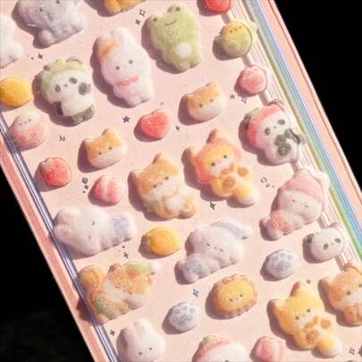 Cute 3D Embossed Plush Animal Stickers, Suitable For Scrapbooking, Phone Case Decoration, School Supplies