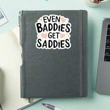 1张“坏人遭殃”贴纸，可爱爱心笔记本电脑贴纸，积极语录乙烯基贴纸，心理健康礼物，防水可撕贴水瓶贴纸 - S2001 - 查看 4