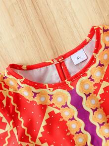 Kleine Mädchen Lässig Süßes Farbblock Rundhals Langarm Kleid, Frühling/Sommer - Verschiedenfarbig - Übersicht 4