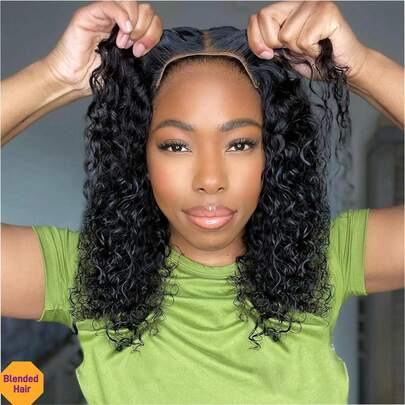 14-Inch Kinky Curly Bob Wig 5x5 4x4 Pre Cut Non Glue Lace Frontal Closure Wigs For Women 13x4 13x6 HD Lace Front Wigs Short Bob Curly Hair Wear And Go Heat Resistant Synthetic Mixed Human Blended Hair Wig With Baby Hair Deep Wave Style Glueless Design 180% Density 10inch-34inch Pre-Cut Lace Is Available For 4*4 5x5