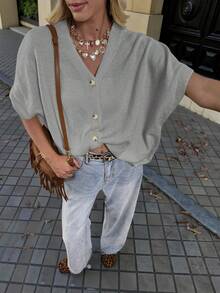 Women's Casual Dropped Shoulder Cardigan Sweater, Suitable For Commuting, School, And Vacation, Spring/Summer - Light Grey - View 3