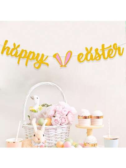 Happy Easter Party Decorations Pull Flag Rabbit Carrot Celebration Banner