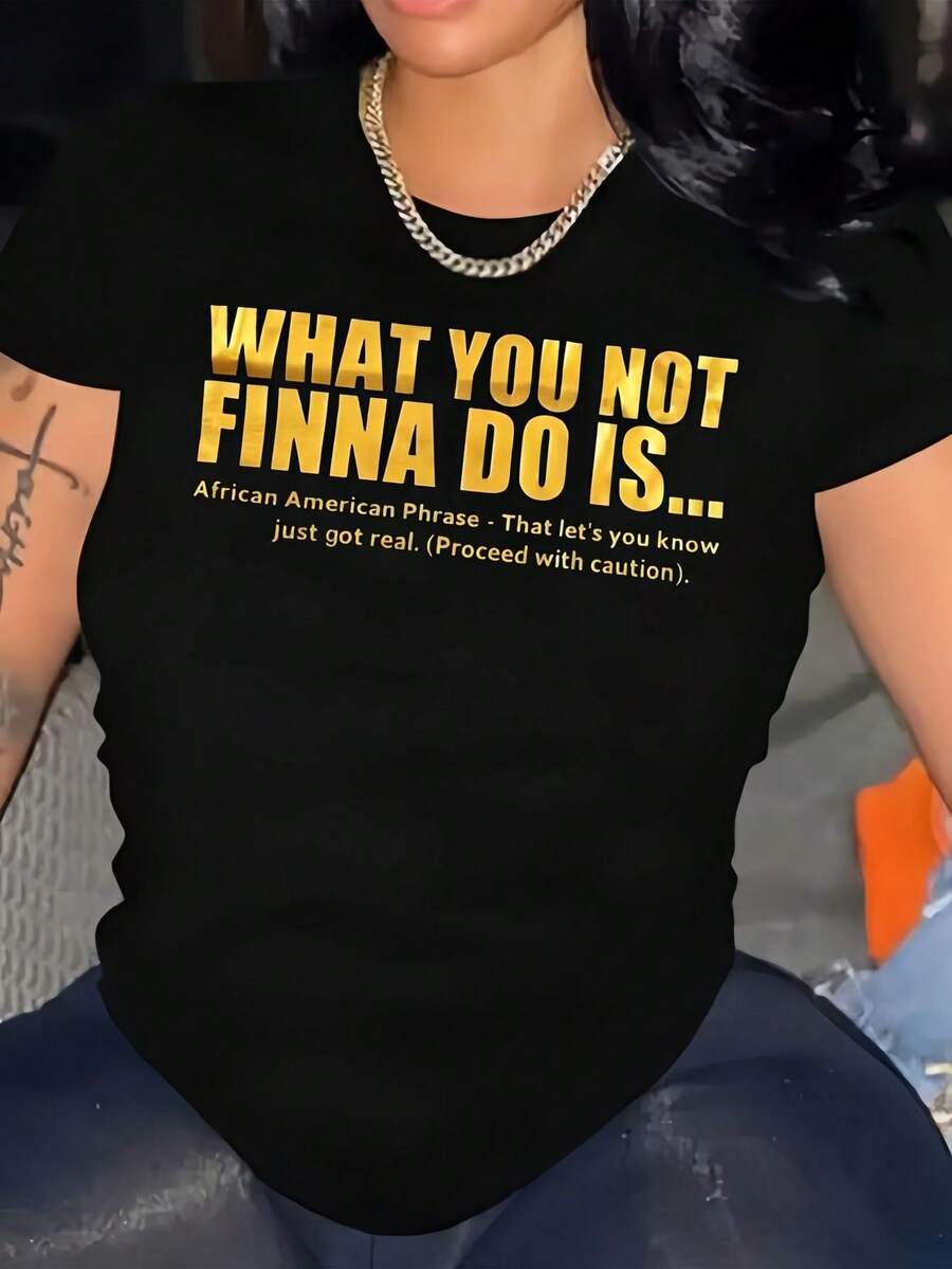 Women's Juneteenth Letter Print T-Shirt, What You Not Finna Do African American Graphic Tee, 100% Cotton Crew Neck Short Sleeve, Soft Breathable Loose Fit, Minimalist Casual Daily Office Vacation Going Out Tops, Ideal Gift - màu đen - Xem 1