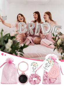 Brodark Junggesellinnenabschied Mini Geschenkset, inklusive rosa Rosenhandspiegel, Haargummi, Dankeskarte und Geschenktüte, geeignet für Junggesellinnenabschied, Bridal-Shower & Spa Übernachtungsfeier, Geschenk für Familie, Freunde, Freundin, Valentinstag, Muttertag - Verschiedenfarbig - Übersicht 3