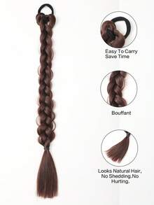 Chic Brown & Black & Gold Double Twist Braid Ponytail Extension - Synthetic Hair For Kids, Perfect For Daily Wear & Parties 2pcs - Multicolor - View 7