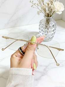 1pc Women's Frameless Clear Lens Glasses, Retro Style - Clear - View 3