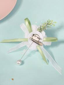1 chiếc ghim cài áo hình hoa lưới màu trắng và xanh lá cây đính ngọc trai, thích hợp cho đám cưới, cô dâu, phù dâu, phụ kiện tiệc tùng phong cách thiên nhiên. - Nhiều màu - Xem 8