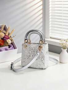 1pc Girls' New Fashion Lace Flower Sequin Elegant Handbag, High-End Shoulder Bag With Adjustable Strap, Available In Multiple Sizes For Mother-Daughter Matching, Suitable For Daily Use, Party, Travel, Ideal Gift - A - View 8