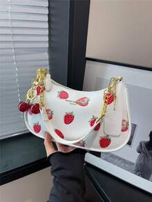 Dedoo 2026 New European And American Style Underarm Handbag/Crossbody Bag With Cherry/Strawberry Print, Crescent Moon Shoulder Bag - Multicolor - View 3