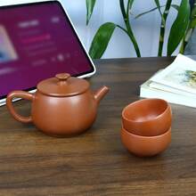 1 Set Purple Clay Teapot Set, Handmade Fired Purple Clay Tea Set, Home & Travel Tea Set, Includes 1 Teapot And 2 Guest Tea Cups, Unique Chinese Style Tea Set, Suitable For Home Use, Guests, And Gifting - Multicolor - View 2