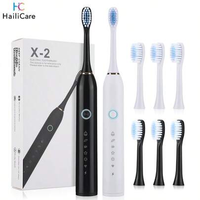 Hailicare Adult Vibrating Soft Bristle Electric Toothbrush - 6 Preset Modes, 15,000 Vibrations/Minute, IPX67 Waterproof, USA Bristles, Smart Teeth Protection, Imported Motor, 6-Speed Multi-Function Electric Toothbrush, Adult Auto Toothbrush, Comes With 4 Brush Heads, Equipped With 2-Minute Smart Timer And 30-Second Zone Change Reminder, Suitable For Home Or Travel Use.