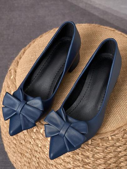 MonaNise Zapatos de tacón de bloque con punta puntiaguda y decoración de lazo elegante y de moda