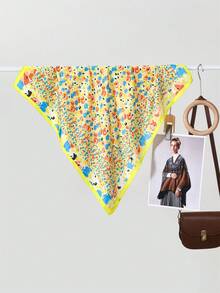 1pc New Classic Soft Warm Women's Square Scarf, Abstract Print High-End Versatile Shawl Scarf, Fashion Casual Sunscreen Headscarf Suitable For Travel And Beach - Multicolor - View 9