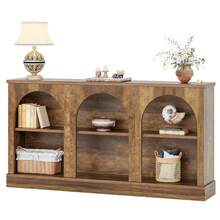 LITTLE TREE Media Console With Storage Cabinets, Farmhouse TV Stand For 65 Inch TVs, Rustic Brown Entertainment Center For Living Room - Brown - View 9