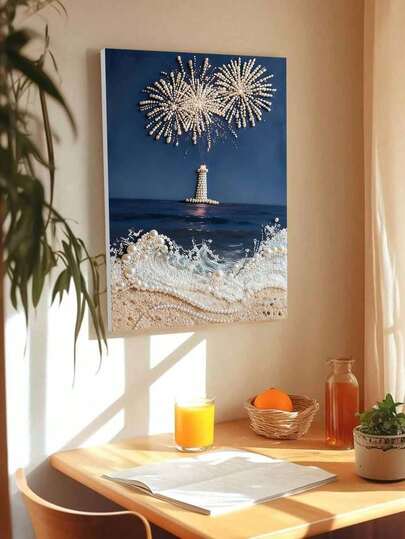 New Pearl Painting Lighthouse Wave Fireworks Night Frameless Diy Handmade Sticky Diamond Creative Diamond Painting Kit, Suitable For Bedroom Decoration, Living Room Hanging Paintings, Room Decoration, Artwork, Birthday Gifts For Friends, Christmas, New Year, Valentine's Day, Holiday Gifts Full Of Novelty