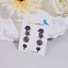 4 Pieces/ Lot.,Various Flower Designs, Such As Five-Petal Flowers, Star-Shaped Flowers, Dandelion Flowers, Etc. Hollow And Design. Simple Lucky Small Flower Jewelry. Suitable For Parties And Dates. - 2ZH011 - View 2