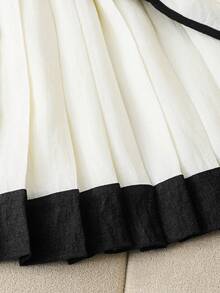 2pcs/Set Girls' Sleeveless Bow Cardigan Top And Pleated Skirt Elegant Outfit, Summer - White - View 7