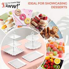 Hetorosu 12Pcs Dessert Table Display Set, Cupcake Stand, 3-Tier Cup Cake Tower Stands & 2-Tiered Cake Holder, Treat Food Platters Serving Trays For Cookie, Candy, Tea Party, Birthday, Plastic - White - View 6