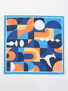 1pc Women's Bandana Scarf With Geometric Patchwork Artistic Pattern - Multicolor - View 6