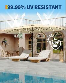 Sombrilla solar de 4.5 m con base pesada e iluminación LED de 36 focos, inclinable con manivela, ideal para terraza, jardín, mesa, piscina o playa. - A - Ver 3