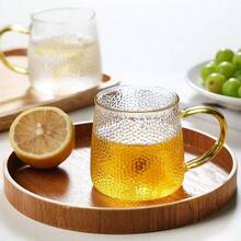 1pc 350ml Hammered Glass Cup, Transparent Thick Tea Cup, Household Kung Fu Tea Cup, Teacup With Handle, Yellow - Transparent - View 1