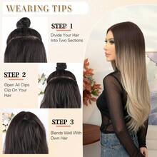 V型夹式接发，黑棕渐变、酒红渐变、棕渐变、黑棕渐变，22英寸长，耐热纤维合成发片，适合女性圣诞节、万圣节、音乐节派对和日常使用。 - 拼色 - 查看 13