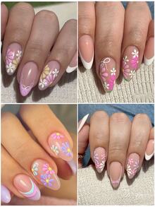 3pcs/Set Spring Daisy Flower Nail Stickers, 3D White, Blue, Pink Daisy Pattern, Spring Easter DIY Nail Art Decals, Women Nail Accessories Nails - Multicolor - View 3