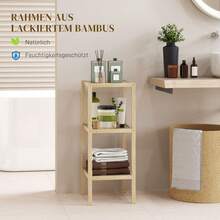 Badrumshylla, badrumshylla i 3 nivåer, fristående hylla i bambu med fotstöd, för badrum, vardagsrum, kök, 33 x 31 x 78 cm, naturligt trä på plats - Naturlig träfärg - Visa 4