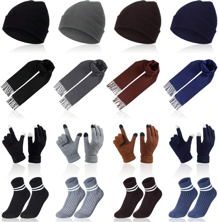 Euuztu Suhine 20 Pcs Women Winter Hat Scarf Gloves Sock Earmuff Set Knitted Beanie Hat Long Scarf Touchscreen Gloves Warm Earmuffs - 1 - 查看 1