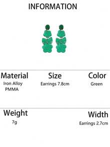 1 Pair Elegant Green Bowknot Clover Stud Earrings, Suitable For St. Patrick's Day Party, Banquet And Daily Wear - Green - View 7