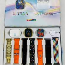 El pack más vendido del smartwatch 10 en 1 Watch Ultra incluye auriculares Bluetooth, 6 correas, una caja y un cargador magnético. Totalmente funcional, ideal tanto para uso deportivo como profesional, es un regalo ideal para Año Nuevo o San Valentín para hombres. - Multicolor - Ver 9