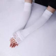 1 Pair Lace Trim Solid Color Fashionable Long Arm Sleeves, Suitable For Spring Outings, Cycling, Outdoor Activities, And Driving,Gloves,Party - Multicolor - View 2
