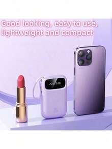 10000mAh Mini Cute 5V1A Slow Charging Power Bank, Small Size Large Capacity Rechargeable Portable Mobile Phone Charger, Built-In 4 Cables, Smart Digital Display, Micro Interface, USB-C Output&Input, Outdoor Travel Battery Packs - trắng - Xem 4