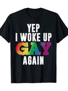 Wake Up Gay Pride Rainbow T-Shirt - I Woke Up Gay Again Design, Soft & Comfortable, Short Sleeve, Crew Neck, Perfect For Casual, Athletic, And Holiday Wear, Everyday Comfort Appare - 黑色 - 查看 9