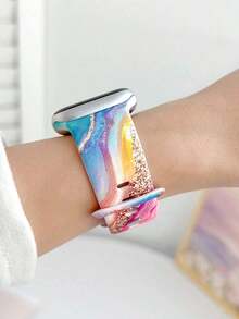 1pc Fashionable New Colorful Marble Print Silicone Watch Band, Compatible With Watch 38mm 40mm 41mm 42mm 44mm 45mm 49mm (S10 42mm) (S10 46mm), Soft Silicone Sports Watch Strap, Compatible With Series Ultra 2 S10 SE 9 8 SE 6 5 4 3 2 1, Thanksgiving, New Year, Valentine's Day - 多色 2 - 查看 5